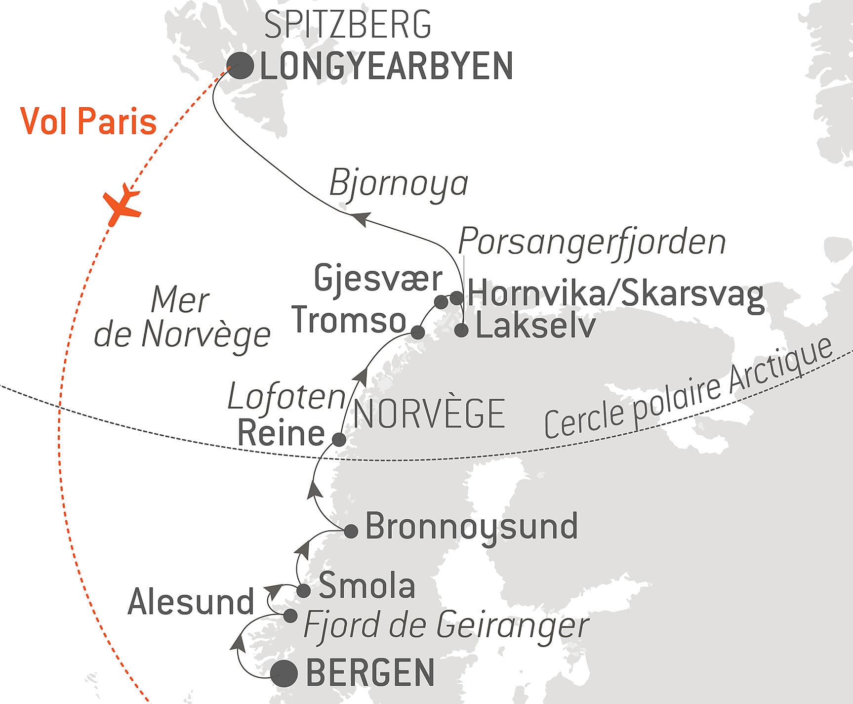 Merveilles de la côte norvégienne et soleil de minuit