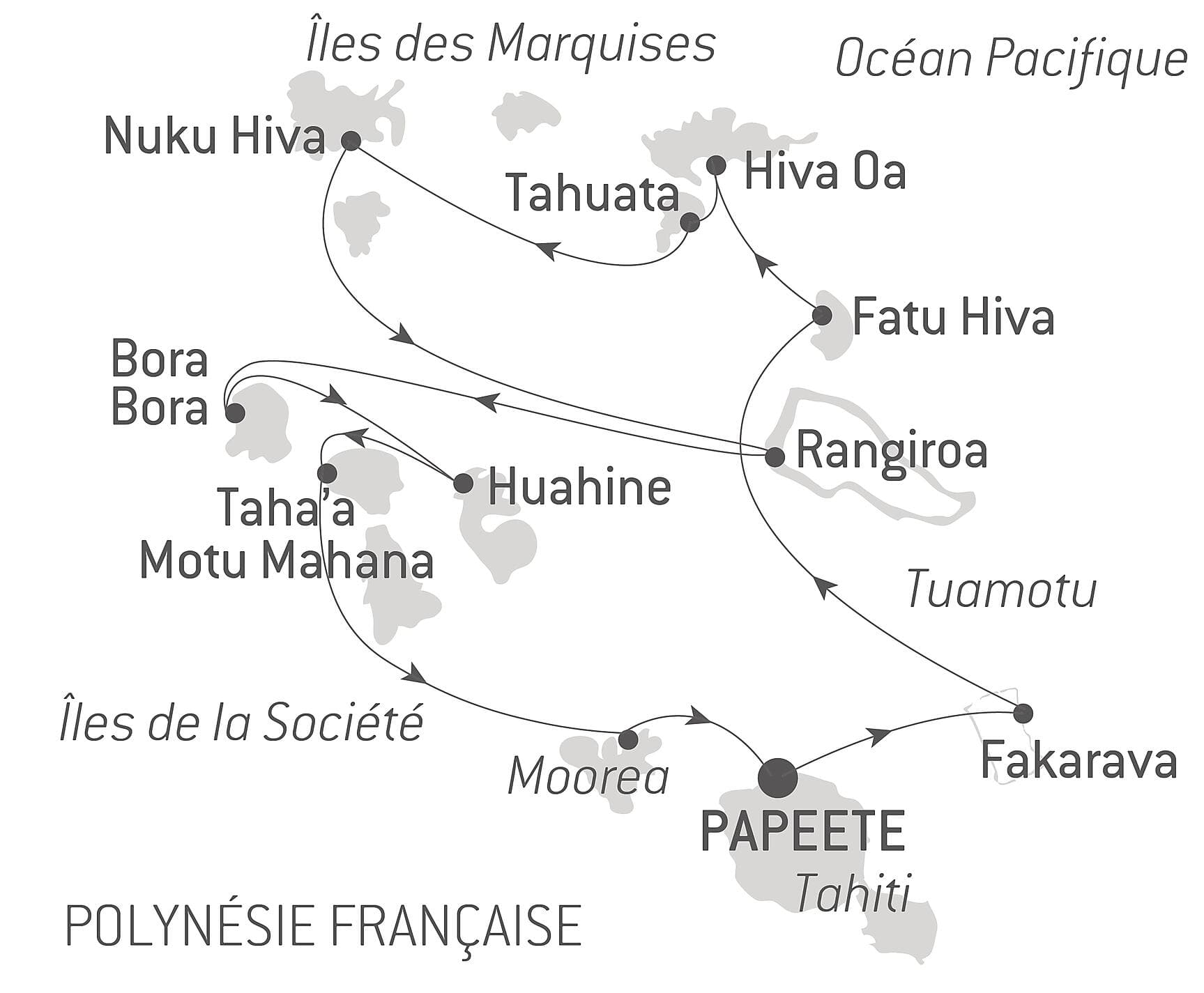 Marquises, Tuamotu et îles de la Société