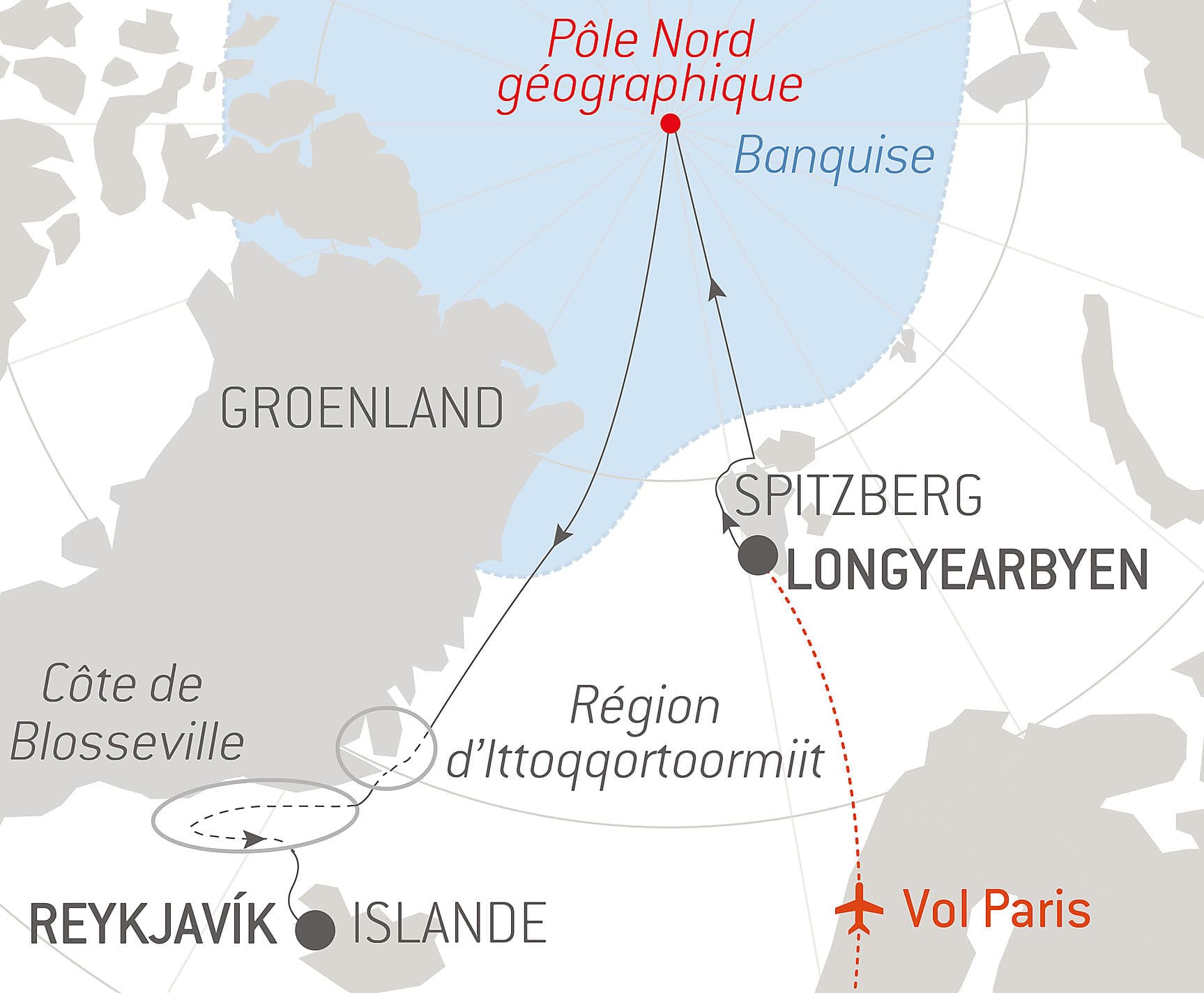 Le pôle Nord géographique et côte est du Groenland
